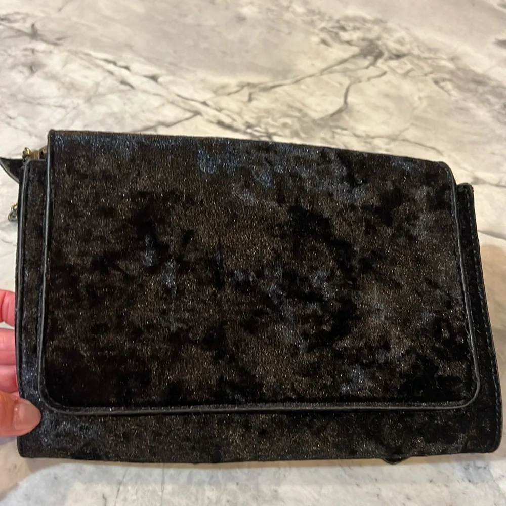 Anthropologie Crushed Velvet Bow Clutch Black crossbody